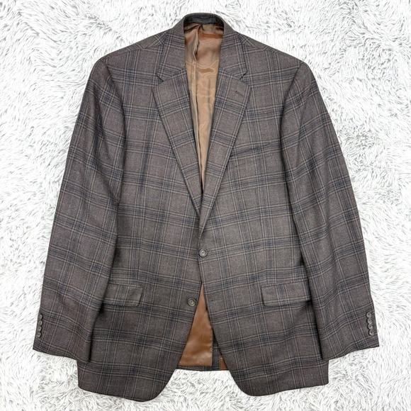 Hart Schaffner Marx Other - Hart Schaffner Marx Loro Piana Blazer Men's 46L Brown Tartan Plaid 100% Cashmere